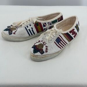 Women’s White Beaded Barcelona Sneakers Shoes Size 7.5 Vintage‎ 90’s Olympics